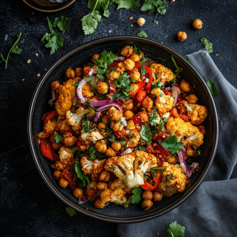 Spicey blomkål og kikærte salat.