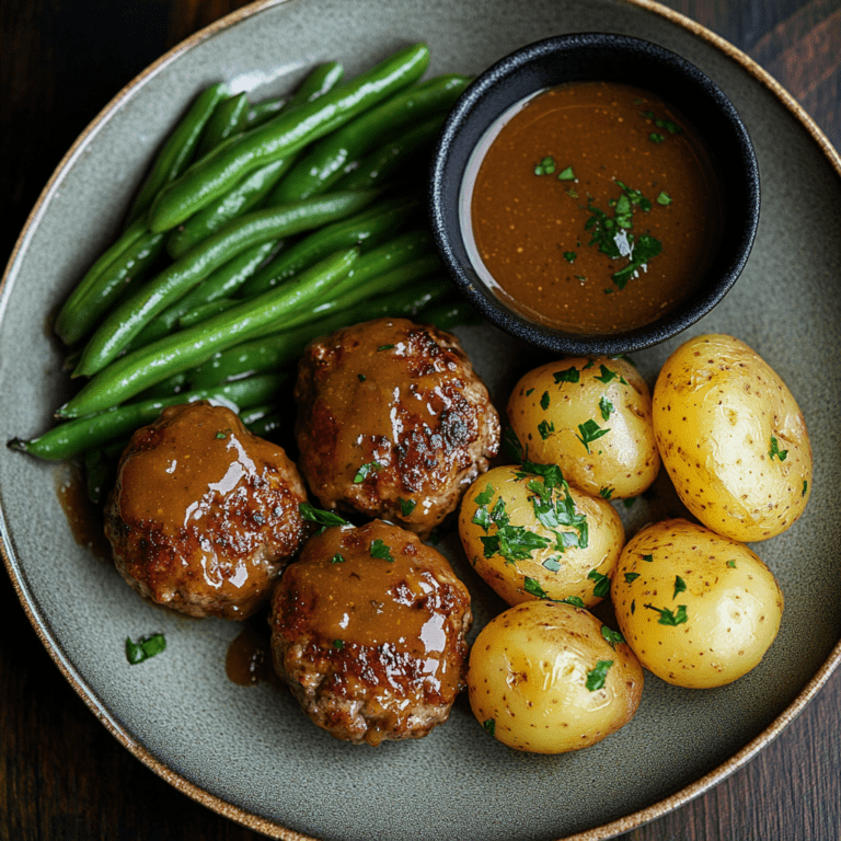 Frikadeller med grønne bønner.